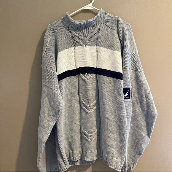 NAUTICA Roll Neck Cotton Knit Sweater, Men's Size L Lamy gray type Vintage Second Hand